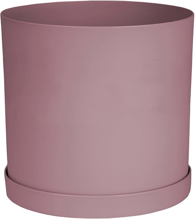 Bloem Mathers 12" Dusty Rose Round Modern Resin Garden Planter Pot with Drainage Holes and Removable Saucer Tray Included