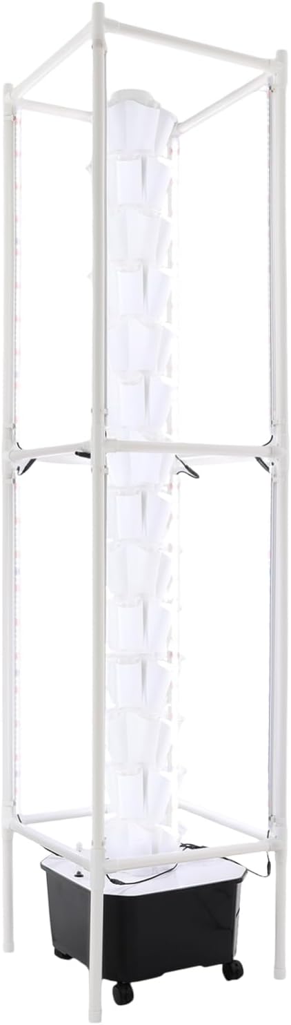 Hydroponic Growing System Kit - 70 Pods Large Vertical Hydroponics Tower with 8 LED Light Strips, 14-Tiers Smart Indoor Herb Garden for Kitchen Office Winter Balcony Planting (White)