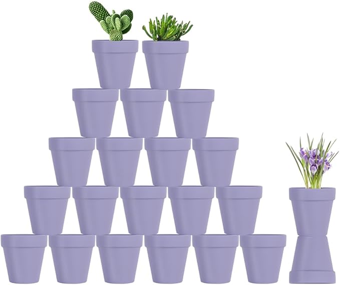 Sderoq 3 Inch Terracotta Pots - 22Pack Clay Flower Pots with Drainage Hole, Succulent Nursery Pot/Cactus Plant Pot. Great for Plants, Crafts, Wedding Favorn, DIY Production (Violet Blue)