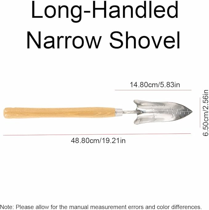 tooloflife Long Handle Garden Shovel – Stainless Steel Gardening Hand Trowel for Planting Digging Transplanting (Narrow Shovel)