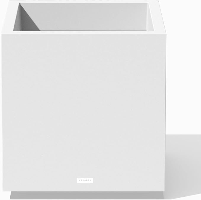 Veradek Block Series Cube Plastic Planter - Large Square Planter for Indoor or Outdoor Patio/Garden | Durable All-Weather Use with Drainage Holes | Modern Décor for Tall Plants, Trees, Flowers