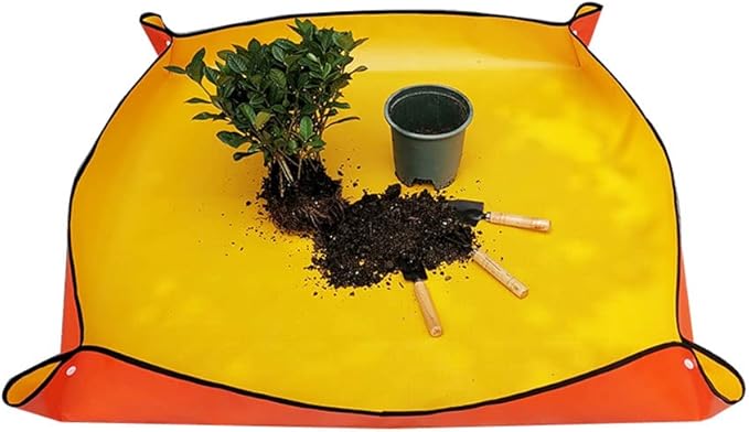 Repotting Mat Waterproof Indoor Potting Tarp Planting Mat Apartment Gardening Mat for Succulent Flowers Plants Indoor Transplantation 2.2 ft. x 2.2 ft. (Yellow/Orange)