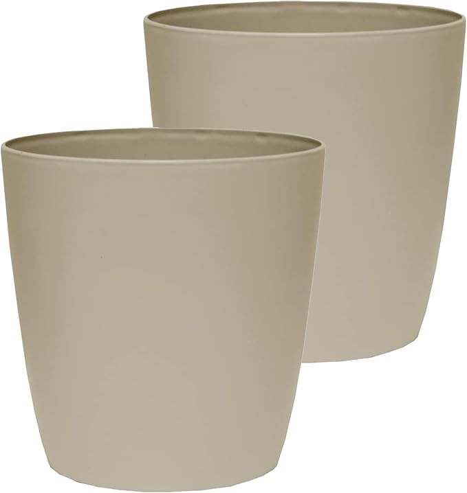 The HC Companies Aria Round Self-Watering Pot - Lightweight Plastic Planter for Herbs & More - Durable Plant Pots for Indoor Plants & Outdoor Plants (12" Beige, Pack of 2)