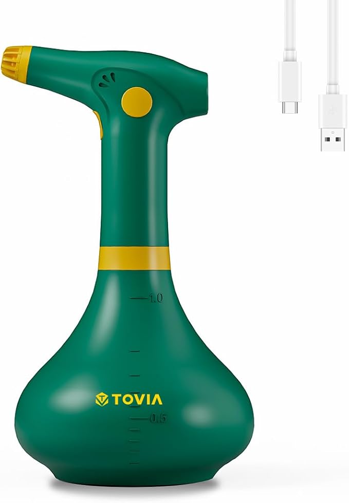 T TOVIA:Electric Sprayer, 1 Liter USB-C Battery Spray Bottle Powered, Rechargeable, Portable Garden ，Plant Misters for Inside， Outdoor and Indoor Plants,Cleans and Gardens, Handheld