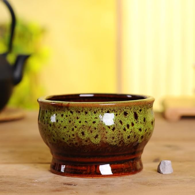 Cute Circular Ceramic Home Garden Decoration Succulent Cactus Flower Pots Container No Tray -Plant Not Included (Green, 4.3 inch)