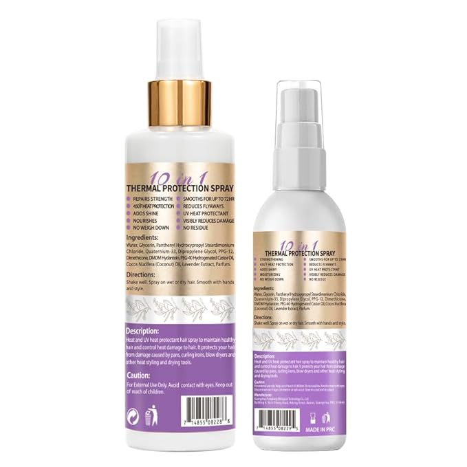10 in 1 Heat Protectant Spray for Hair Protectant Product- Lavender Hair Heat Protectant Treatment - Repair 450°F Thermal Protector- Nourishing Formula Heat Protection Spray for Damage & Tame Frizz
