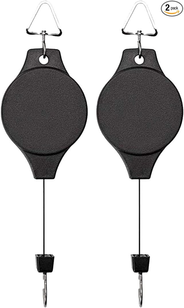Pack Plant Hook Pulley, Retractable Plant Hanger Easy Reach Hanging Flower Basket for Garden Baskets Pots and Birds Feeder Hang High up and Pull Down to Water Or Feed (Black 2Pack)