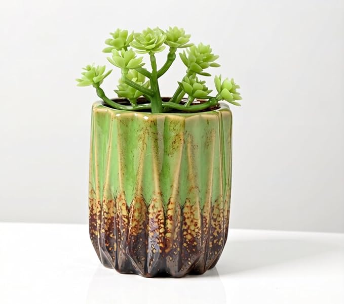 Cute Circular Ceramic Home Garden Decoration Succulent Cactus Flower Pots Container -Plant Not Included (Green, 3.19 Inch)