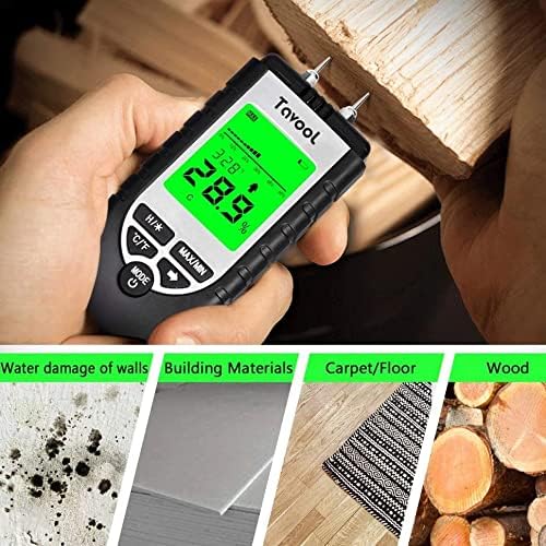 Wood Moisture Meter - Digital Moisture Detector Moisture Tester, Pin-Type Water Leak Detector Damp Tester Dampness Meter for Wood Building Material Firewood Walls Paper Floor (Sliver)