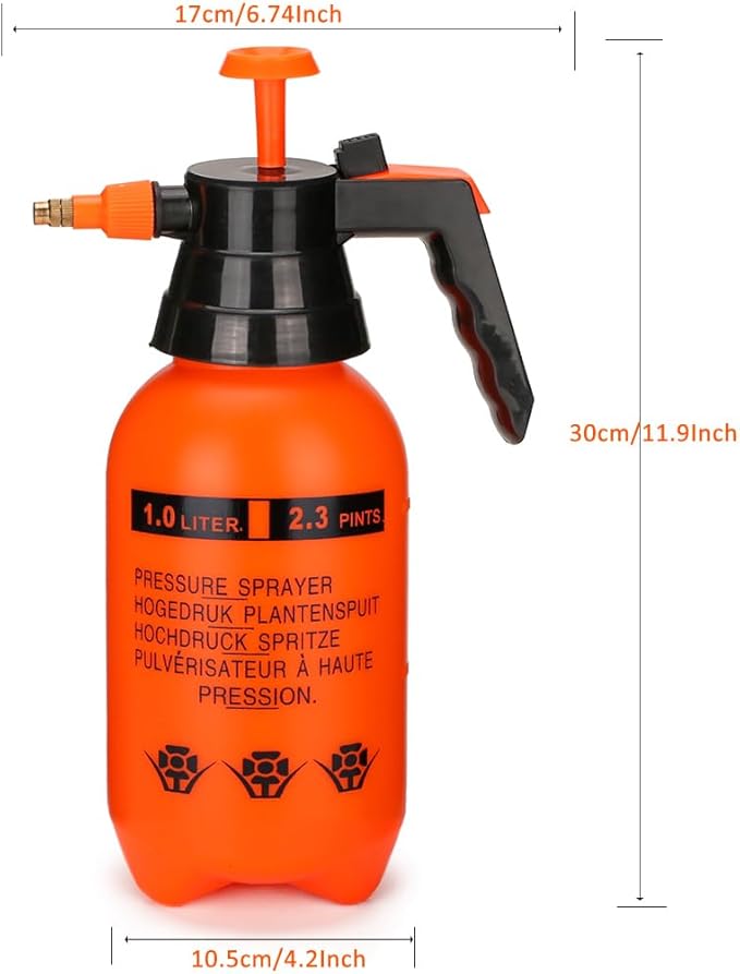 MRPAPA Pressurized Hand Sprayer - Multi-Purpose Garden Sprayer Gallon with Adjustable Nozzle (1L-Orange)