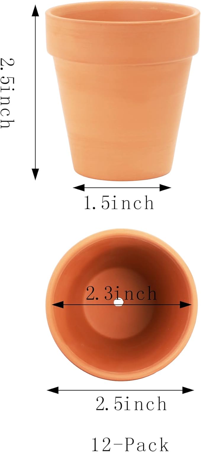 Yishang 2.5 inch Terracotta Pots with Drainage Holes,Small Mini Clay Ceramic Pottery Planter,Cactus Flower Terra Cotta Pots,Succulents Nursery Pots for Indoor/Outdoor Plants,Crafts,Wedding-12 Pack