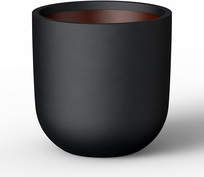 Kante 11.0" Round Concrete Planter, Large Cylinder Plant Pot with Curved Bottom and Drainage Hole, for Indoor and Outdoor Use – Garden or Patio, Black Finish with Painted Interior