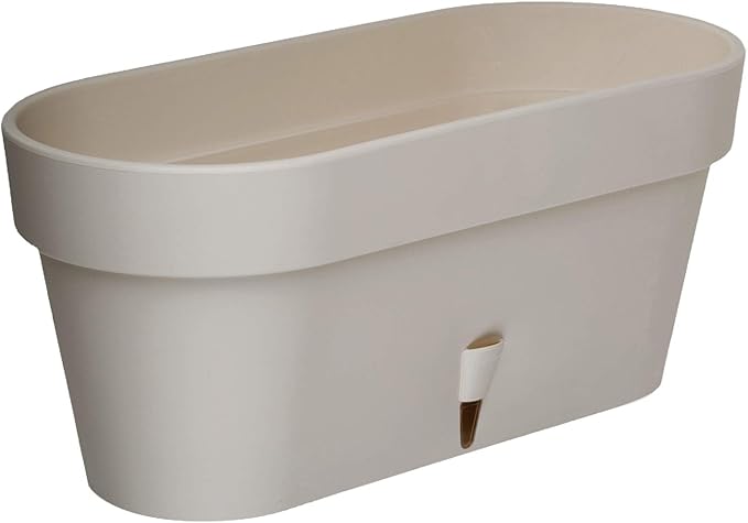 DECOPOTS - Pack of 3 - Self Watering Window Box Planter - Indoor/Outdoor - Windowsill/Oblong Shape Plastic Planter with Bottom Watering and Water Level Indicator (15.6 Inch Long, Sand)