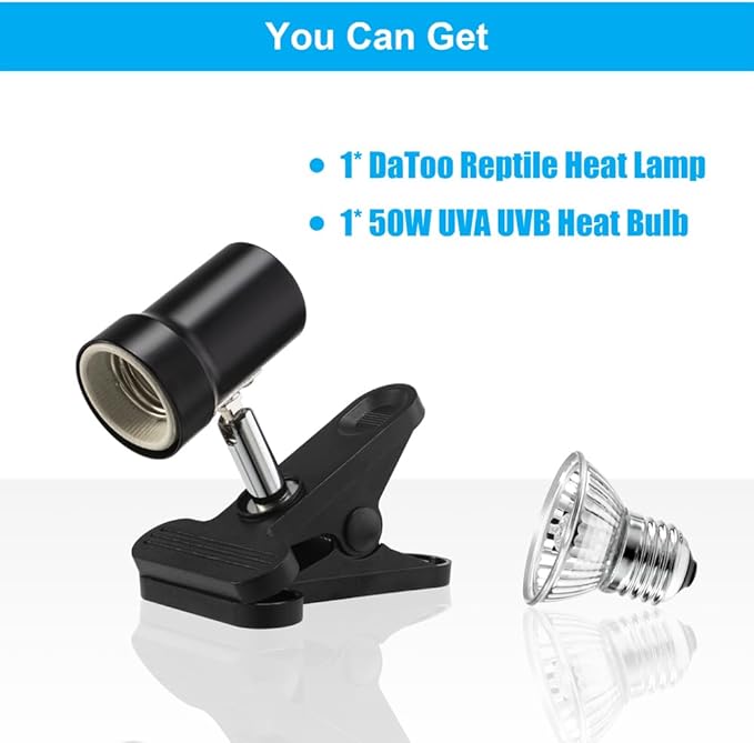 DaToo Reptile Heat Lamp Rotatable Turtle Heating Light with 50W UVA UVB Heat Bulb Simulated Sunlight Basking Spot Lamp with Clamp for Reptiles Lizard Amphibian Bearded Dragon Snake