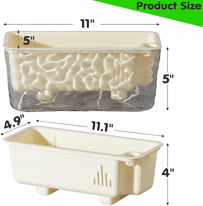3 Pack Self Watering Rectangular Plant Pots, 11" x 5"x 5" Plant Containers with Drainage Holes, Rectangle Houseplant Window Planters for Succulents, Flowers,Herbs,Vegetables (Off-White)
