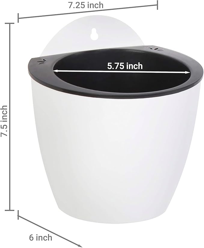 MyGift 7.5 Inch Wall Planters for Indoor Plants, White Plastic Hanging Self Watering Plant Pots, Flower Cactus Herbs Plant Container Wall Planter Set of 4
