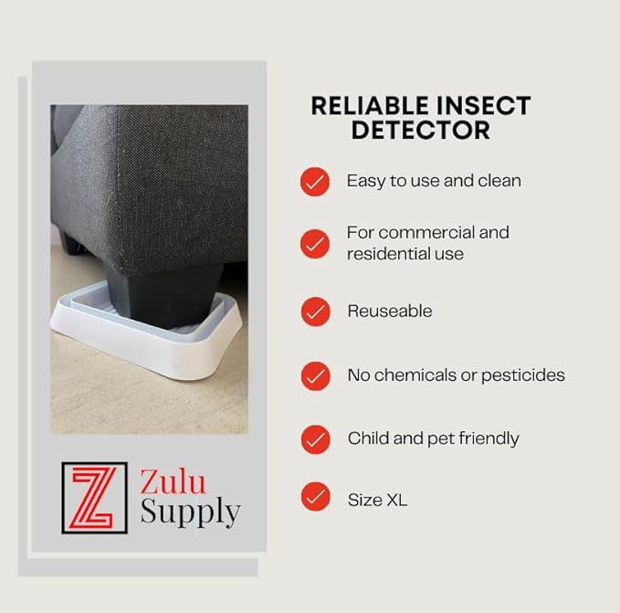 Bed Bug Interceptor Traps – XL White 4-Pack Passive Monitor & Detection Trap – Universal Fit for Bed & Furniture Legs – Reusable Non-Climbable Wall Pest Control Protection (XL White 4-Pack)