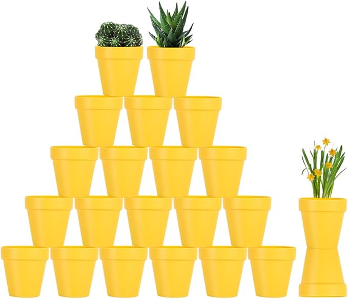 Sderoq 3 Inch Terracotta Pots - 22Pack Clay Flower Pots with Drainage Hole, Succulent Nursery Pot/Cactus Plant Pot. Great for Plants, Crafts, Wedding Favorn, DIY Production (Yellow)