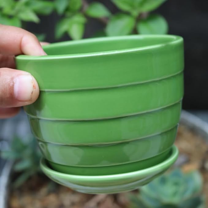 Cute Circular Ceramic Home Garden Decoration Succulent Cactus Flower Pots Container -Plant Not Included (White, 4.13 Inch)