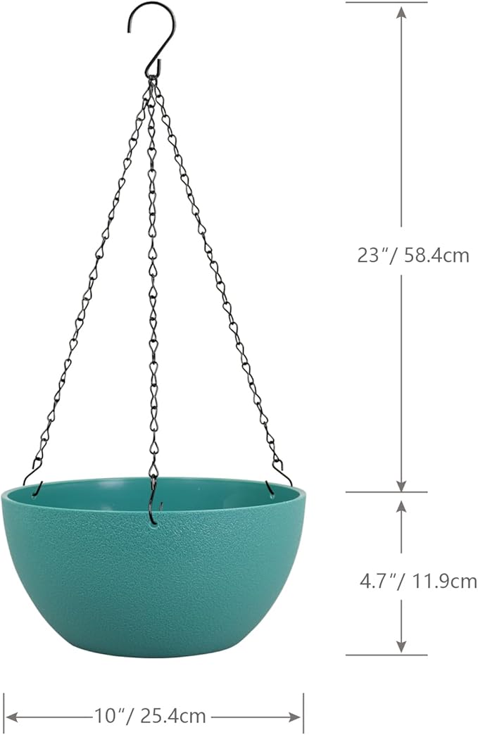 WSMKSZ 10 inch Hanging Planters for Outdoor Indoor Plants with Drainage Holes and Chain, 2 Pack Round Hanging Flower Pots for Garden Home Porch Decor, Blue Green