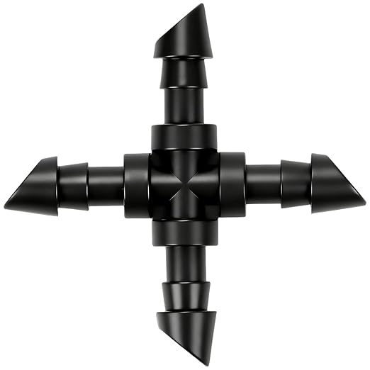 45 Pack 1/4" Drip Irrigation Cross Fittings, 1/4'' Dripline Barbed Cross Tee Connectors for 1/4 Inch Irrigation Tubing 4-way T Parts for Garden Drip Systems