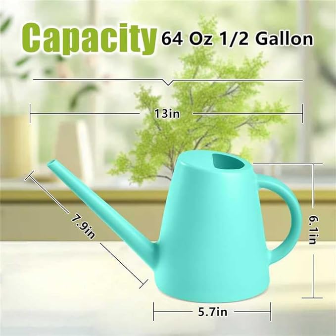 ZXJ Plant Watering Cans for Indoor and Outdoor Home Garden Plants - with Long Spout - Turquoise - 1/2 Gallon