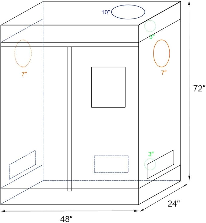 Grow Tent, Indoor Mylar Hydroponics Indoor Gardening Grow Tent Room with Observation Window and Floor Tray (48"x24"x72")