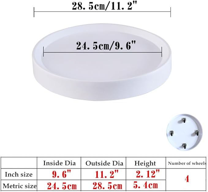 2-Pack 11.2 Inch Plant Caddy with Hidden Wheels, White Round Rolling Planter Saucer, Easy-Move for Flower Pot,Ornaments, Smart Home Devices(11.2inch)