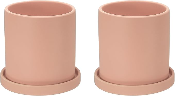 PATIKIL 4.3 Inch Ceramic Plant Pots, 2 Pack Modern Flower Planters with Drainage Holes and Tray for Decorate Home Indoor Plants Succulent Herb, Pink