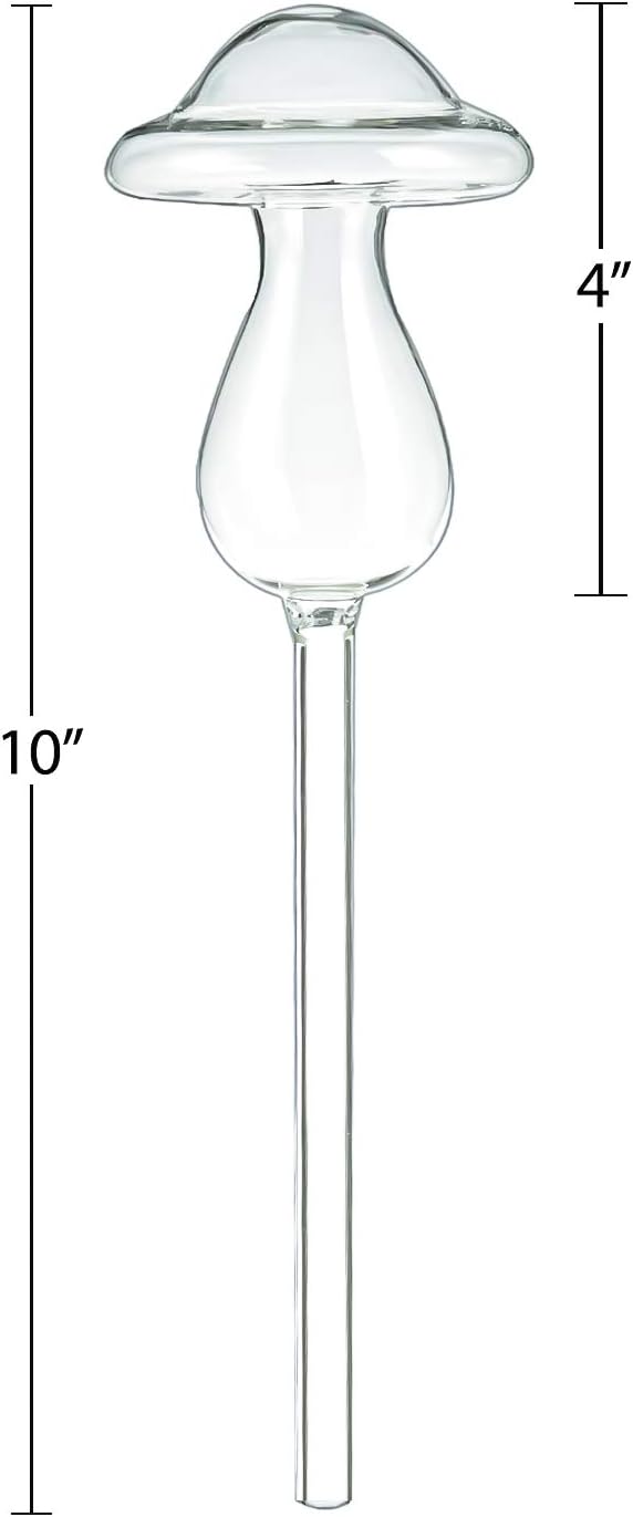 Kingbuy Mushroom Shaped Self-Watering Globes - 2 Pack Glass Automatic Plant Waterer for Indoor Outdoor Plants, Water Bulbs & Decorative Stakes for Plant Lovers