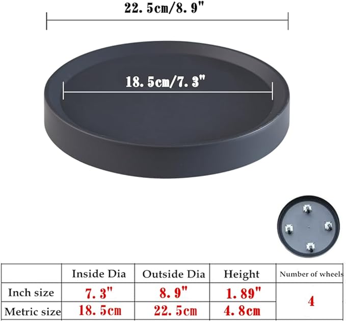 8.9 inch Plant Caddy with Wheels 2Pack Gray+Light Gray Small Mobile Plant Stand with Hidden Wheels,Round Flower Pots Trolley for Indoor Outdoor (8.9 inch)