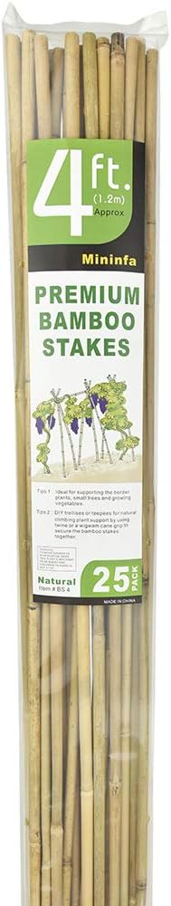 Mininfa Natural Bamboo Stakes 4 Feet, Eco-Friendly Garden Stakes, Plant Stakes Supports Climbing for Tomatoes, Trees, Beans, 25 Pack