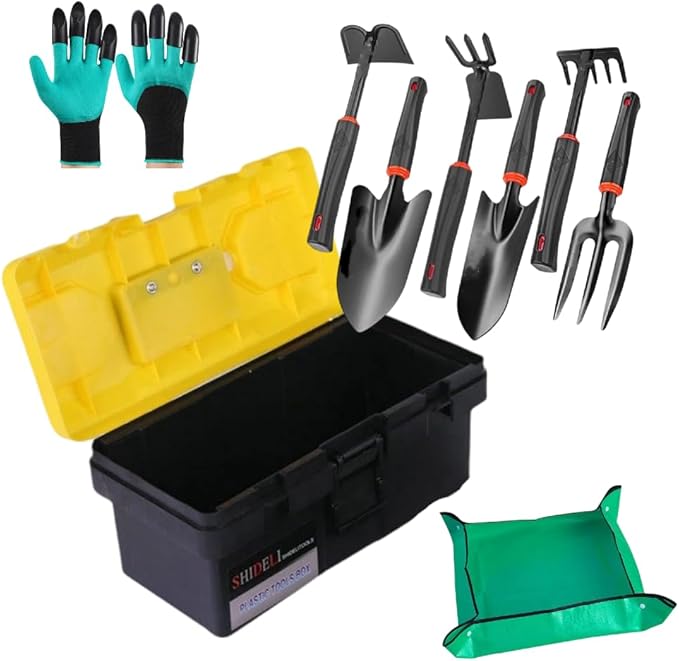 9-Piece Premium Garden Tool Set, Heavy-Duty Rust-Proof Gardening Kit with Ergonomic Handles, Waterproof Repotting Mat & Storage Case, Perfect Gardening Gifts for Women, Men and Plant Lovers