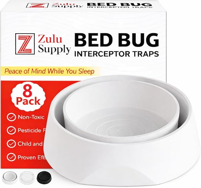 Bed Bug Interceptor Traps – White 8-Pack Passive Monitor & Detection Trap – Universal Fit for Bed & Furniture Legs – Reusable Non-Climbable Wall Pest Control Protection (White 8-Pack)