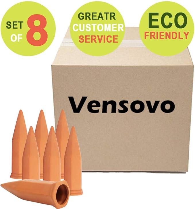 vensovo 8pcs Terracotta Watering Spikes - Automatic Self Watering Stakes, Plant Watering Devices for Wine Bottles Recycled Bottles, Clay Plant Garden Waterers for Vacations