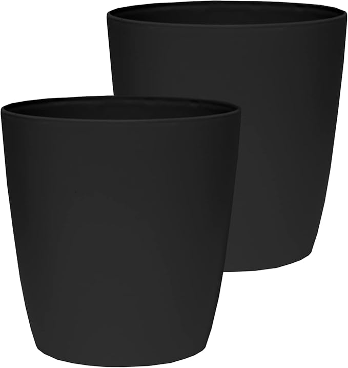 The HC Companies Aria Round Self-Watering Pot - Lightweight Plastic Planter for Herbs & More - Durable Plant Pots for Indoor Plants & Outdoor Plants (10" Matte Black, Pack of 2)