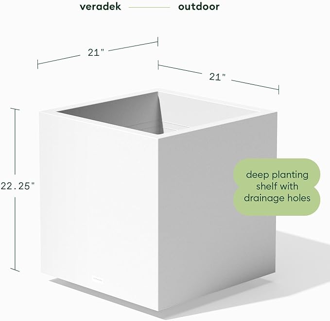 Veradek Block Series Cube Plastic Planter - Large Square Planter for Indoor or Outdoor Patio/Garden | Durable All-Weather Use with Drainage Holes | Modern Décor for Tall Plants, Trees, Flowers