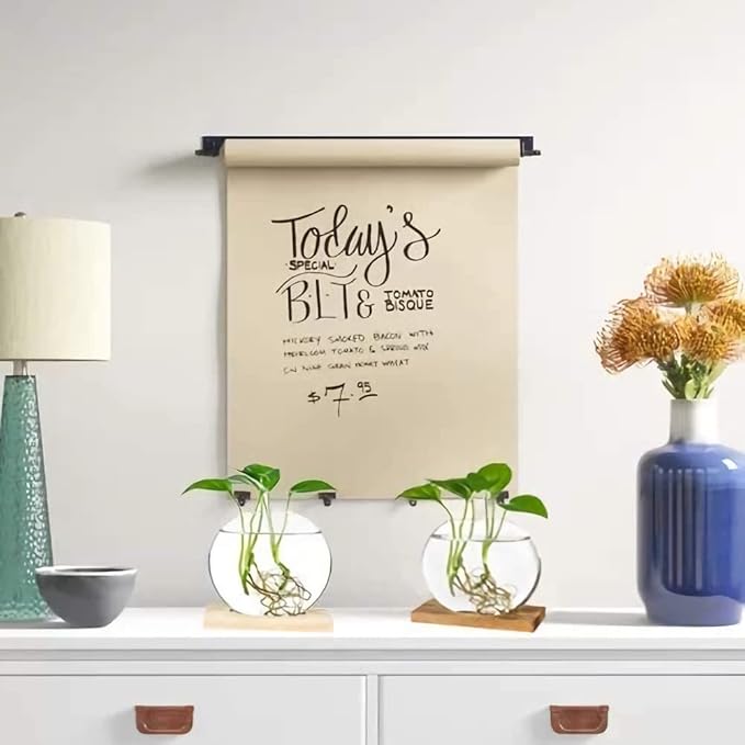 Kingbuy Round Glass Desktop Planter with Wooden Stand - Propagation Station for Small Hydroponic Plants, Spider Plants, Pothos, Lucky Bamboo - Terrarium Vase for Home Office Decor, 2-Pack, Brown