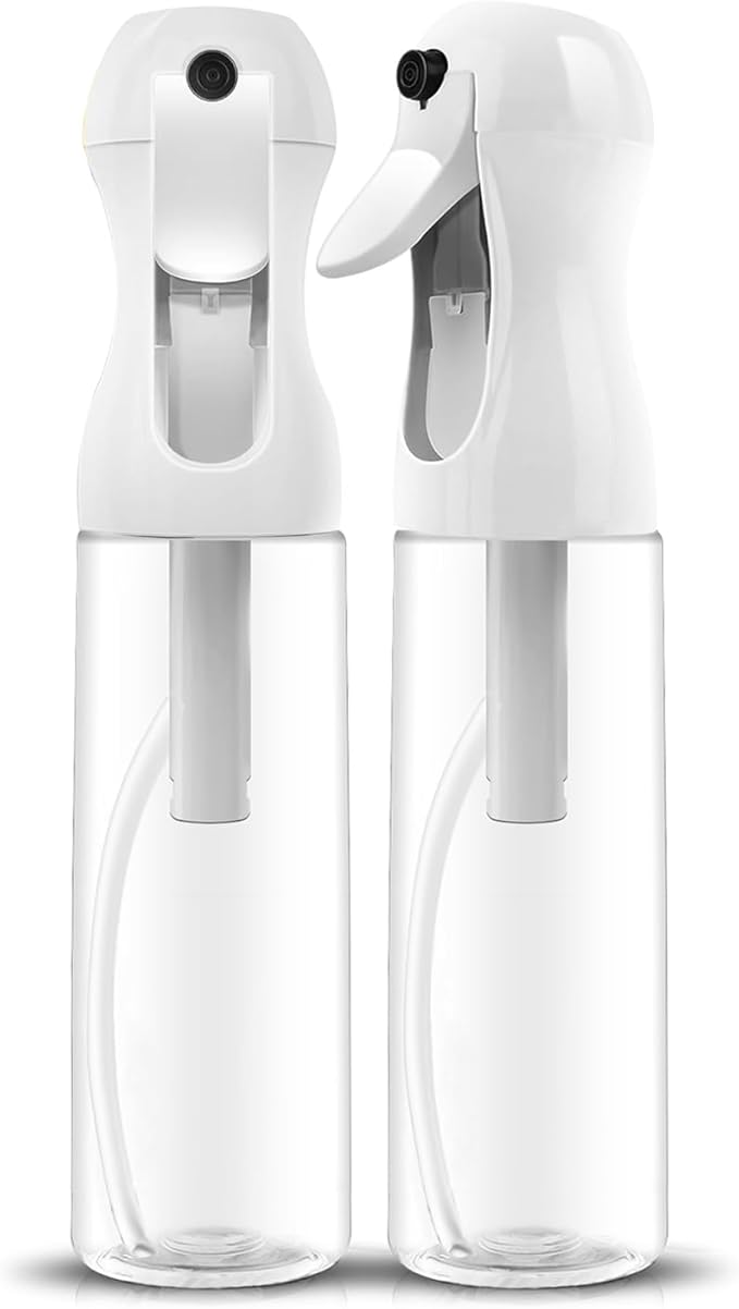 AMOMELA 2Pcs Continuous Spray Bottle For Hair,Ultra Fine Refillable Water Mister for Hair Styling, Plants, Cleaning, Salon, Misting & Skin Care（200ml/6.8oz Clear） (300ML 2PACK)