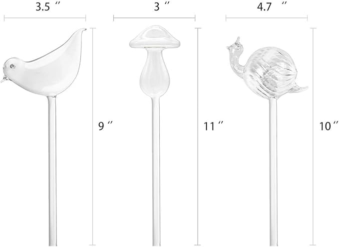 3 Pack Plant Waterer Self Watering Globes,Bird Shape Hand Blown Transparent Mini Durable Clear Glass Aqua Bulbs