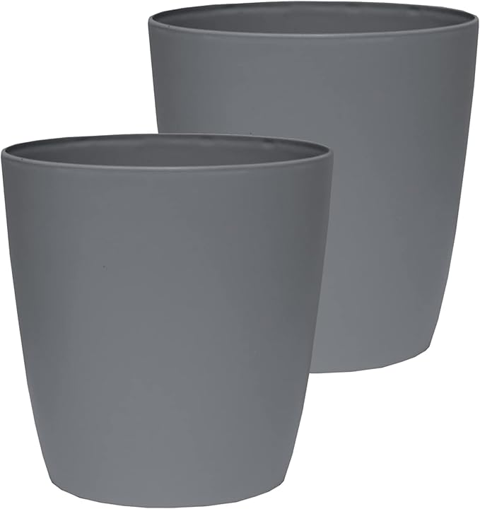 The HC Companies Aria Round Self-Watering Pot - Lightweight Plastic Planter for Herbs & More - Durable Plant Pots for Indoor Plants & Outdoor Plants (8" Warm Gray, Pack of 2)