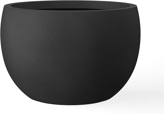 Kante 11.8" Dia Round Concrete Planter, Outdoor/Indoor Large Bowl Plant Pots with Drainage Hole and Rubber Plug for Garden Patio Balcony Home, Black