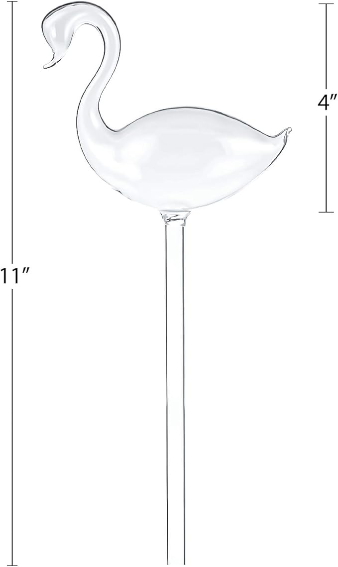 Kingbuy Self Watering Globes Plant Waterer Device Swan Shape Hand Blown Clear Glass Bulb for Indoor Outdoor Plants, 2 Pack