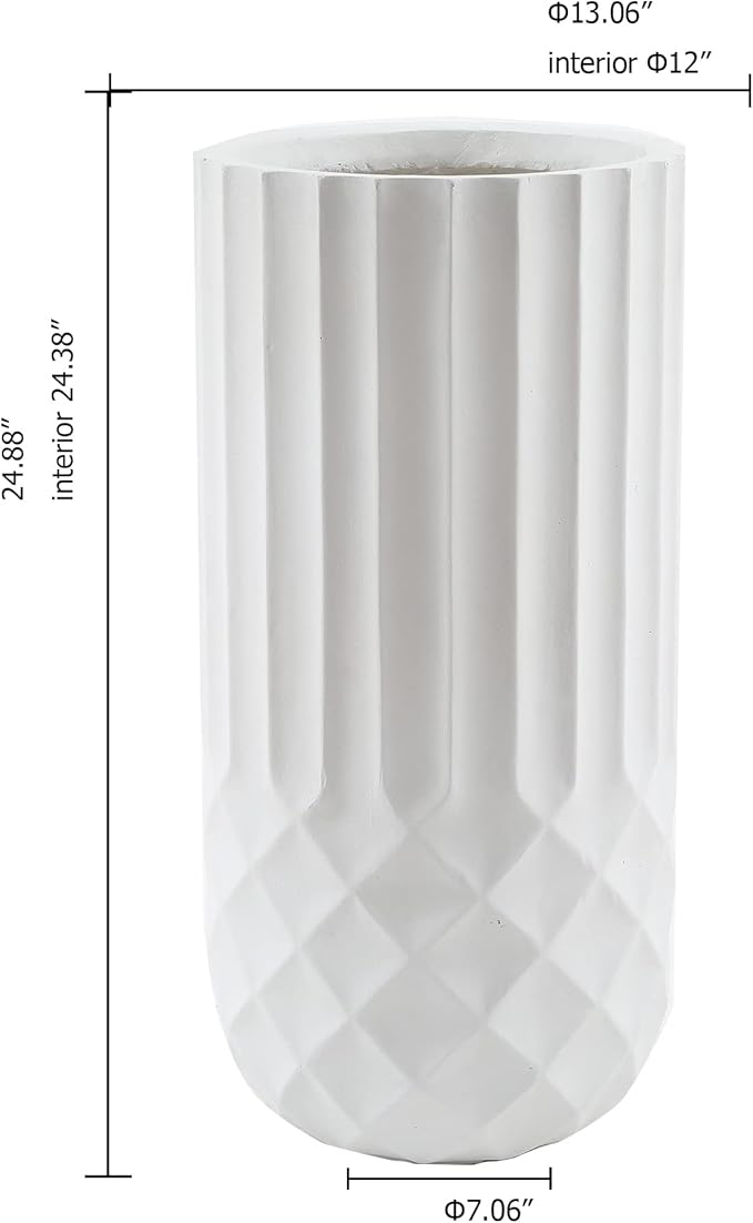 LuxenHome Planter for Outdoor Indoor Plants 25" H White Tall MgO Plant Pots Planting Flower Large Pot Planters Modern Geometric Balcony Planter