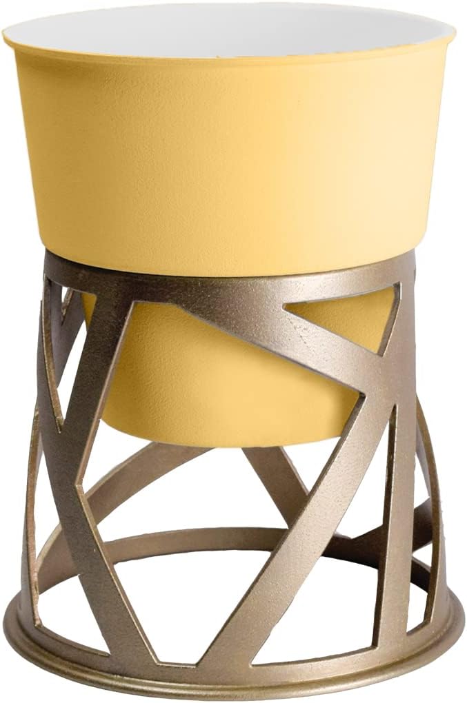 The HC Companies 5 Inch Indoor Plant Pot with Stand – Small Honey Colored Curio Planter with a Geometric Stand in an Antique Bronze Finish