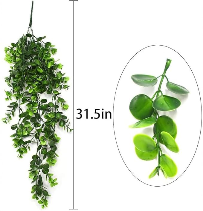 2Pcs Artificial Hanging Plants Eucalyptus Leaves UV Resistant Fake Vines Ivy Artificial Plants Outdoor Faux Plants Indoor Bedroom Living Room Boho Wall Porch Shelf Decor