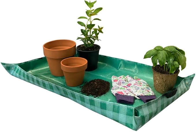 DURASACK 26"x39" Water-Resistant Repotting Mat – Indoor Plant Transplanting, Soil Change & Gardening Mess Control, Green