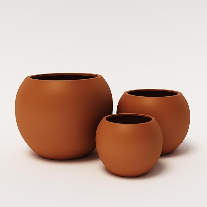 DTY Mount Sherman 16.1'' D x 13.6'' H (Pot Opening 11.8") Fiberstone Round Planter with Drainage Hole, Smooth Finishes, Weather Resistant for Indoor and Outdoor, 2 Extra Coco Mats - Terracotta, Medium