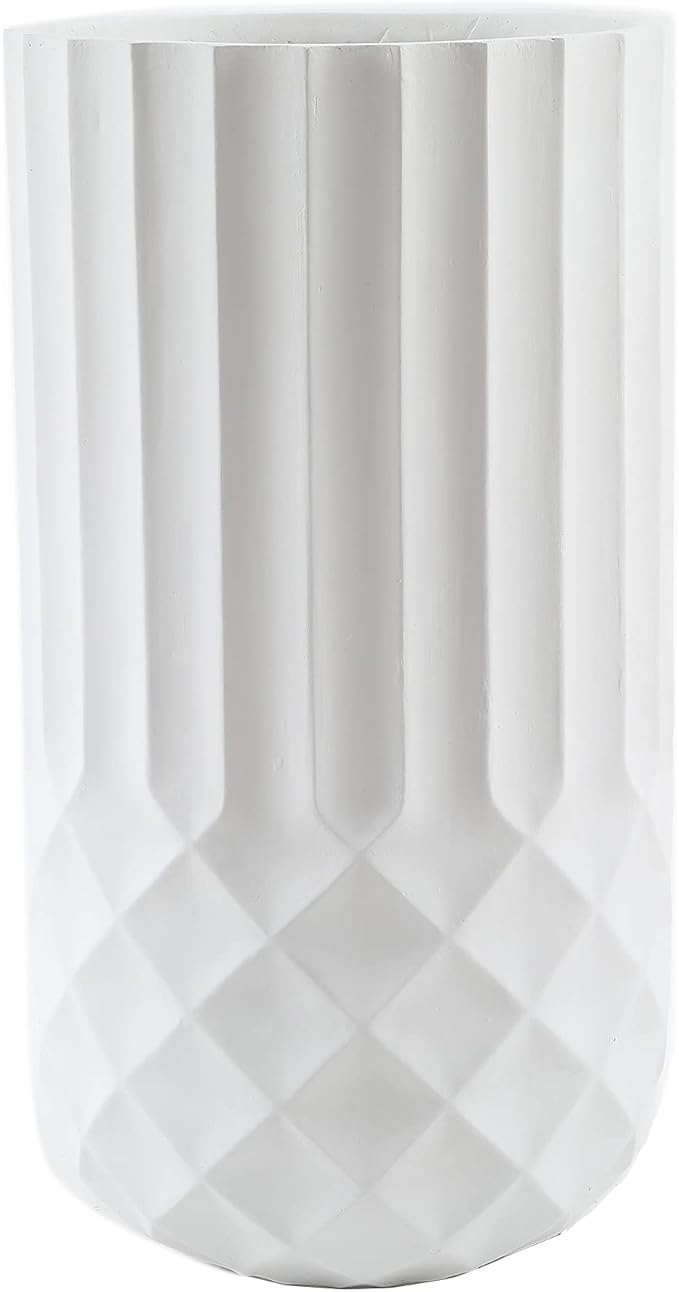 LuxenHome Planter for Outdoor Indoor Plants 25" H White Tall MgO Plant Pots Planting Flower Large Pot Planters Modern Geometric Balcony Planter