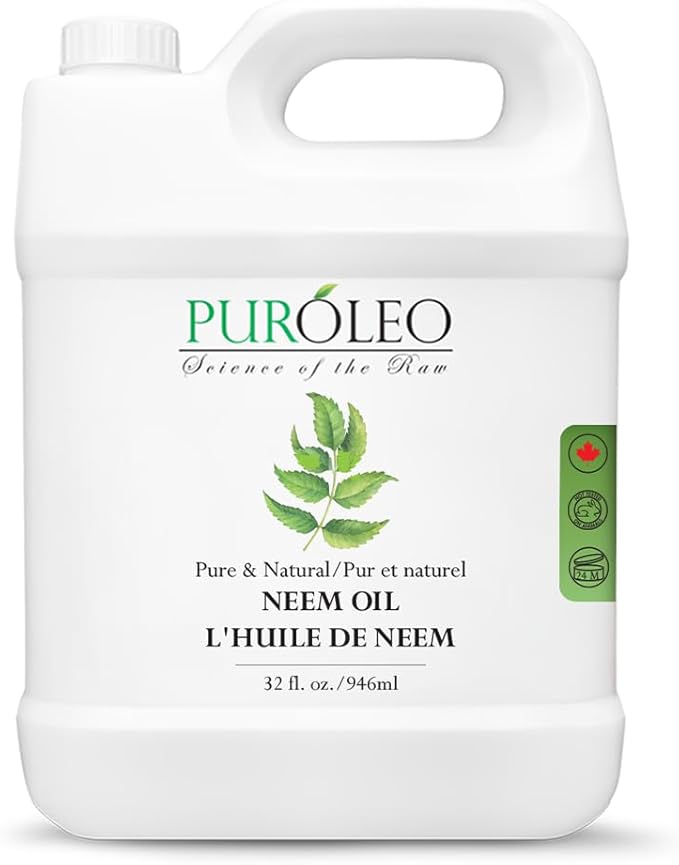 PUROLEO NEEM Oil 32 Fl Oz/946 ML (Packed in Canada) 100% Pure and Natural Neem Oil for Multipurpose Use | Neem Oil extracted from NEEM Plante Chemical Free Neem Oil Spray